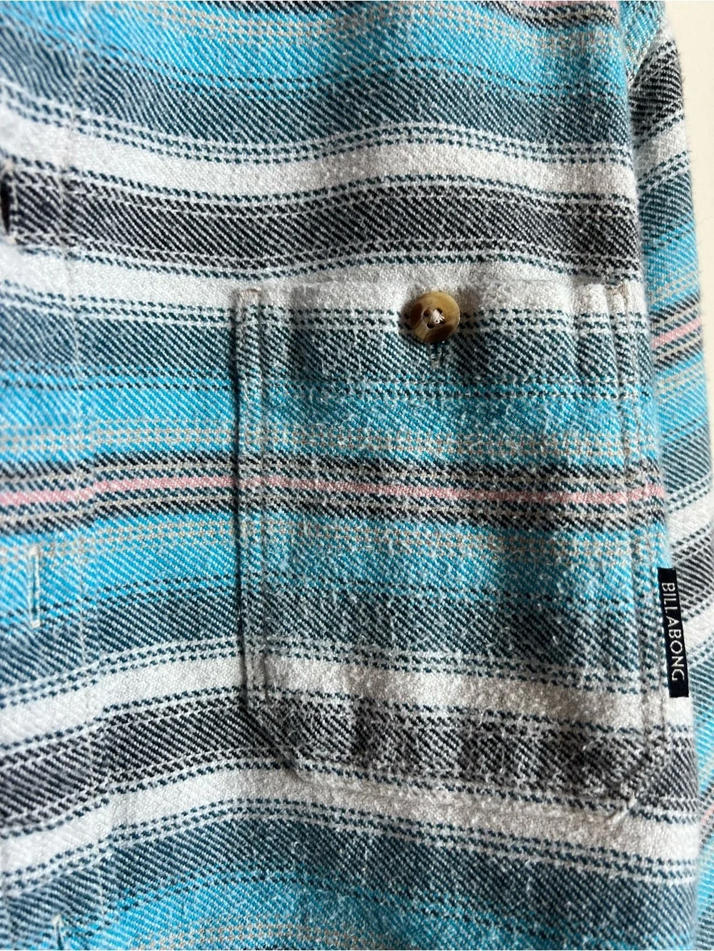Billabong striped cotton hooded baja flannel Teal, cream, Gray, salmon
